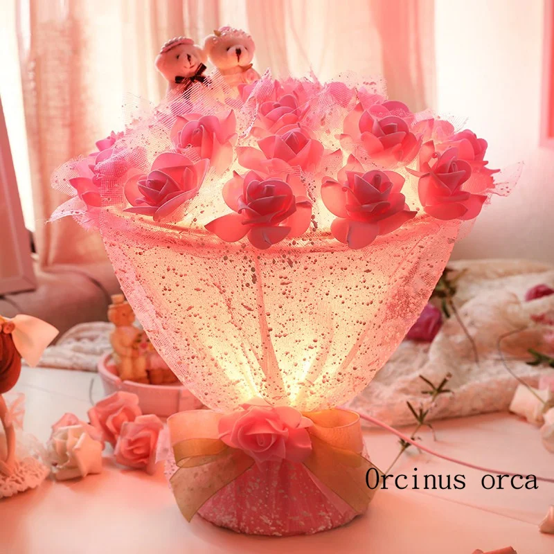 

Modern romantic flower table lamp valentine gift wedding gift bedroom bedside lamp creative pink roses table lamp