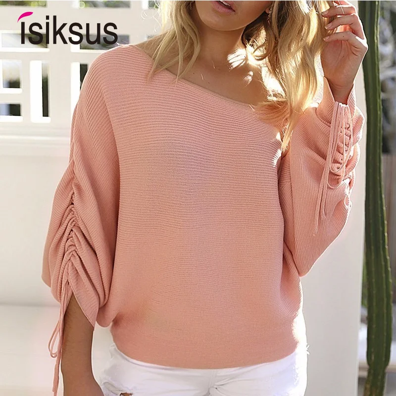 Goedkoop Isiksus Roze Off Shoulder Gebreide Trui Vrouwen Winter Losse Lange Mouwen Truien Vrouwelijke Gebreide Trui Womens 2018 SW005