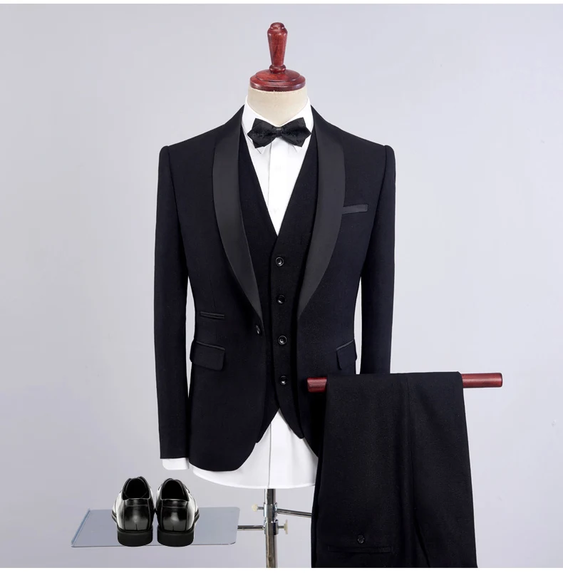 Костюм из 3 предметов, модный мужской повседневный бутик, деловой костюм/мужской цветной блейзер с воротником, куртка, пальто, брюки, жилет, комплект