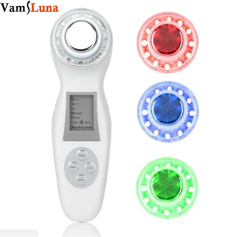 Ultrasonic face massager cleaner with LCD cordless -ion photon home beauty care device for deep cle