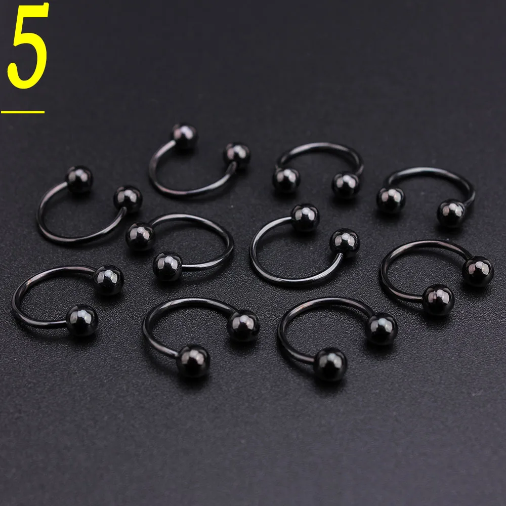 10 шт./компл. черные серьги из нержавеющей стали губы брови бар шарик для пирсинга
