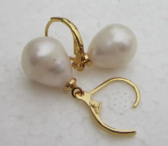 

free shipping HOT Huge AAA+ 10-13mm white South Sea Pearl Earrings 14k/20 Yellow Gold