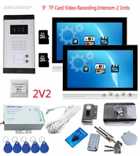 9″ Color Video Intercom With Recording 8GB TF Card Home Video Doorman 2 Buttons Camera Doorbell+Rfid Door Lock Housekeeper phone