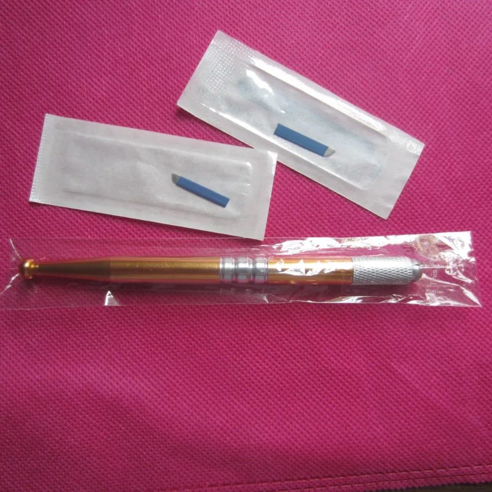

Golden Color Manual Eyebrow Makeup Tattoo Pen with 10pcs Needle Blade (12pins or 14pins)