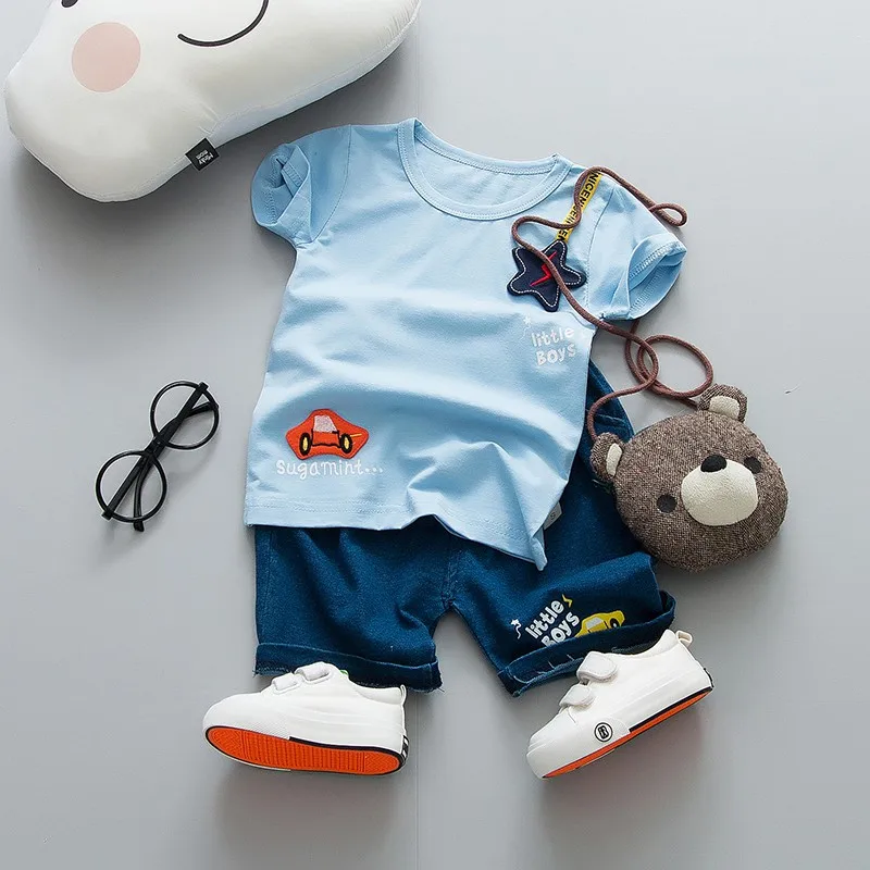 Summer Baby Boys Clothes Short Sleeve Car Star Print Tops Blouse T-shirts+Denim Shorts Pants Casual Outfits Sets 2019 |
