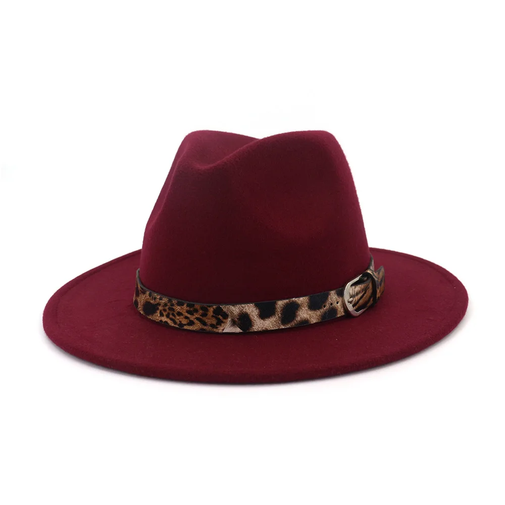 Для женщин шерсть полые западная ковбойская шляпа для поднятия шляпа с широкими полями в ковбойском Стиле Джаз для конного спорта сомбреро с леопардовой расцветкой и лента с принтом AD0822