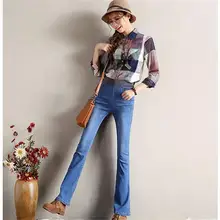 ; Новинка года; женские ботинки с вырезами; джинсы; брюки-клеш для девочек с высокой талией; эластичные брюки; большие размеры 26-34