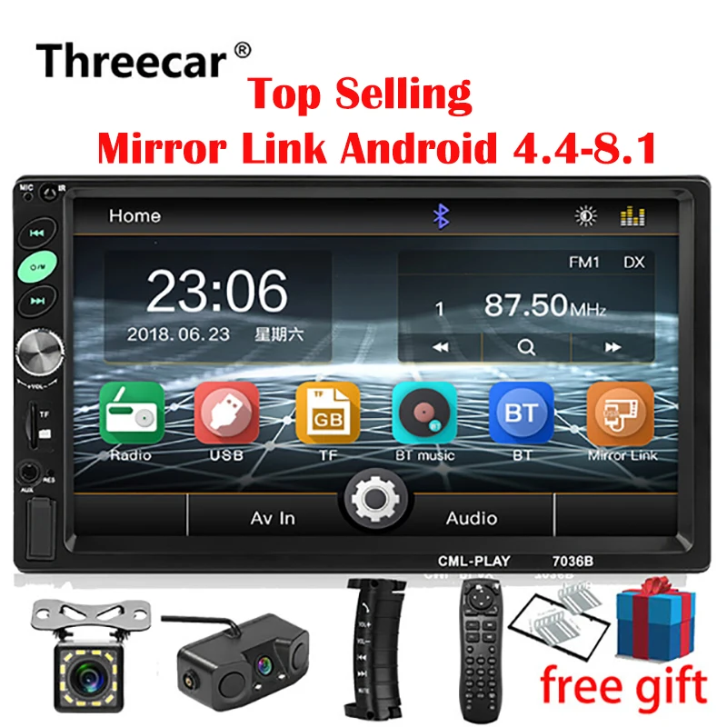 Скидка 2din Автомагнитола 7 дюймов сенсорный mirrorlink Android плеер сабвуфер MP5 плеер Авторадио Bluetooth Камера заднего вида магнитофон