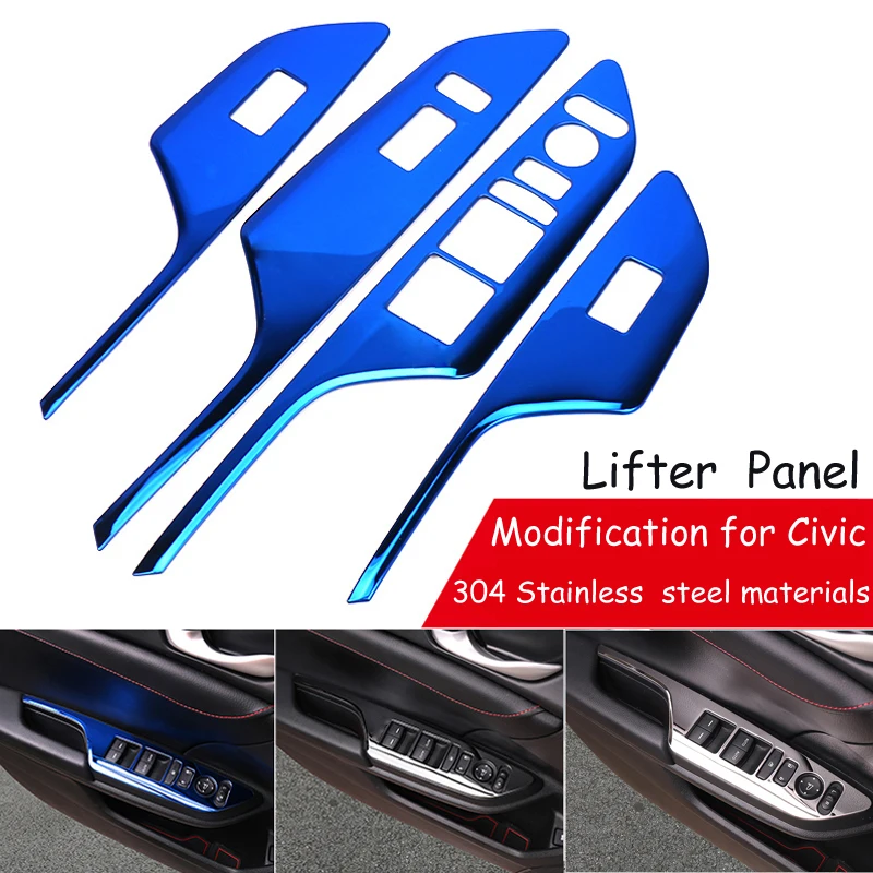 

4pcs Auto Window Lifter Control Panel Frame Car Styling Stickers For Honda Civic 2018 2019 2017 2016 10th Civic Accessories