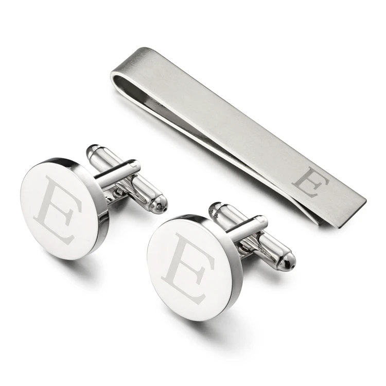 LEPTON Alphabet Cufflinks & Tie Clip Set for Men - Elegant Wedding & Business Accessory