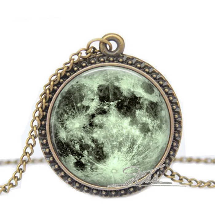 Handmade Products Necklaces Silver Full Moon Necklace Glass Photo Pendant Unique Blue Outer Space Jewellery Gift For Her Kubicolab It