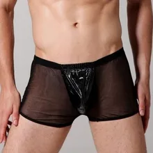 Новые черные прозрачные мужские сексуальные боксеры мужские s боксеры шорты искусственная кожа+ марля