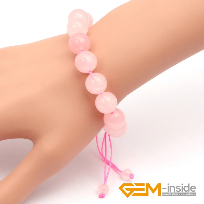 

10mm 12mm 14mm Natural Rose Quartzs stone bracelet ajustable 7.5 inches lucky stone for women for love gift free shipping