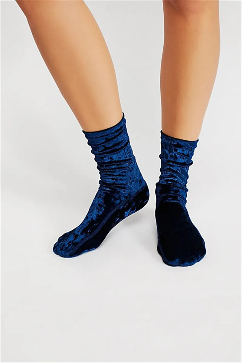 JYConline, модные бархатные носки, женские блестящие короткие носки, чулочно-носочные изделия для девочек, зимние носки для женщин, рождественские хипстерские носки - Цвет: Синий