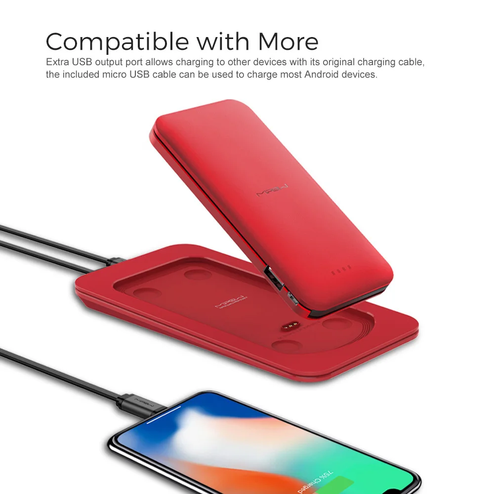  MIPOW MFI Certified 7000mAh Portable Ultra-thin Power Bank Battery Built in USB Cable With Wireless