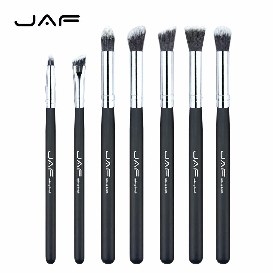 

JAF 7 Size Black Portable Makeup Brushes Set Shader Eyebrow Eyeliner Lip Concealer Eyes Shadow Blending Pro Cosmetic Kit Tools