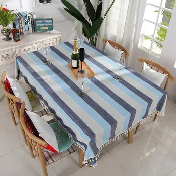 

Linen Cotton Tassel Table Cloth Rectangular Edge Tablecloth Letter Printed Dustproof Table Covers toalha de mesa