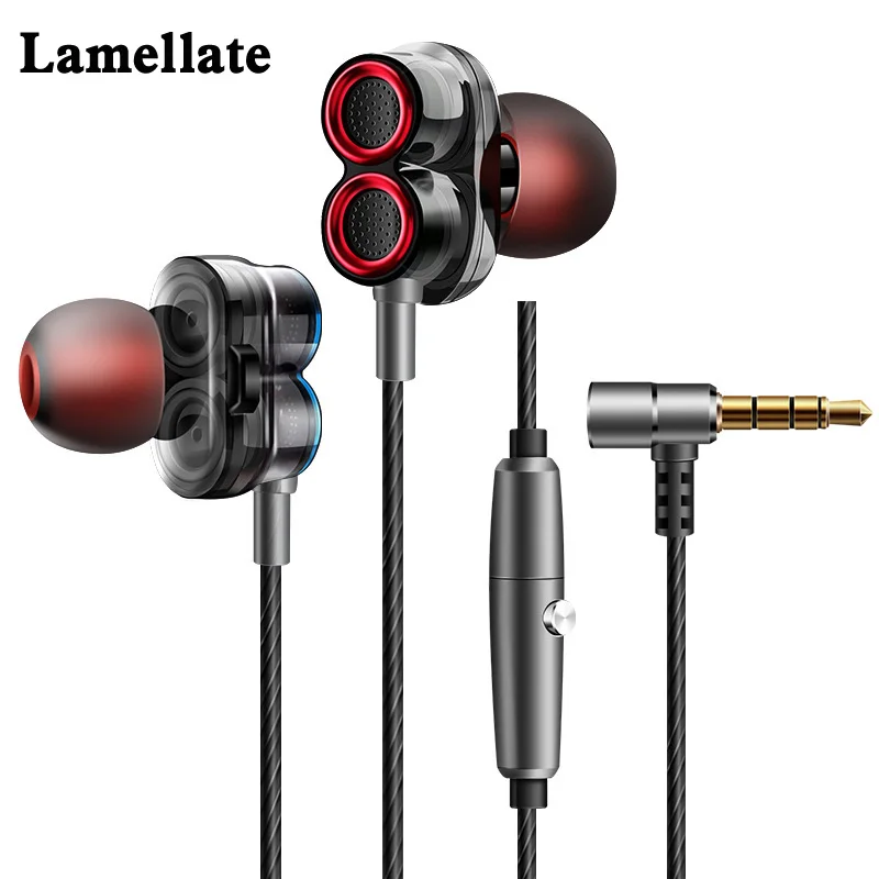 3.5mm Jack Earphone Dual Dynamic Hifi Bass Stereo Earbuds For iPhone