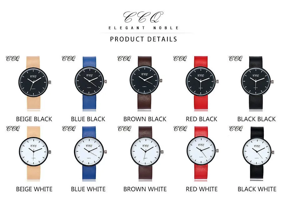CCQ простые наручные часы с циферблатом роскошные женские кожаные мужские кварцевые часы спортивные часы Relogio Feminino Лидер продаж