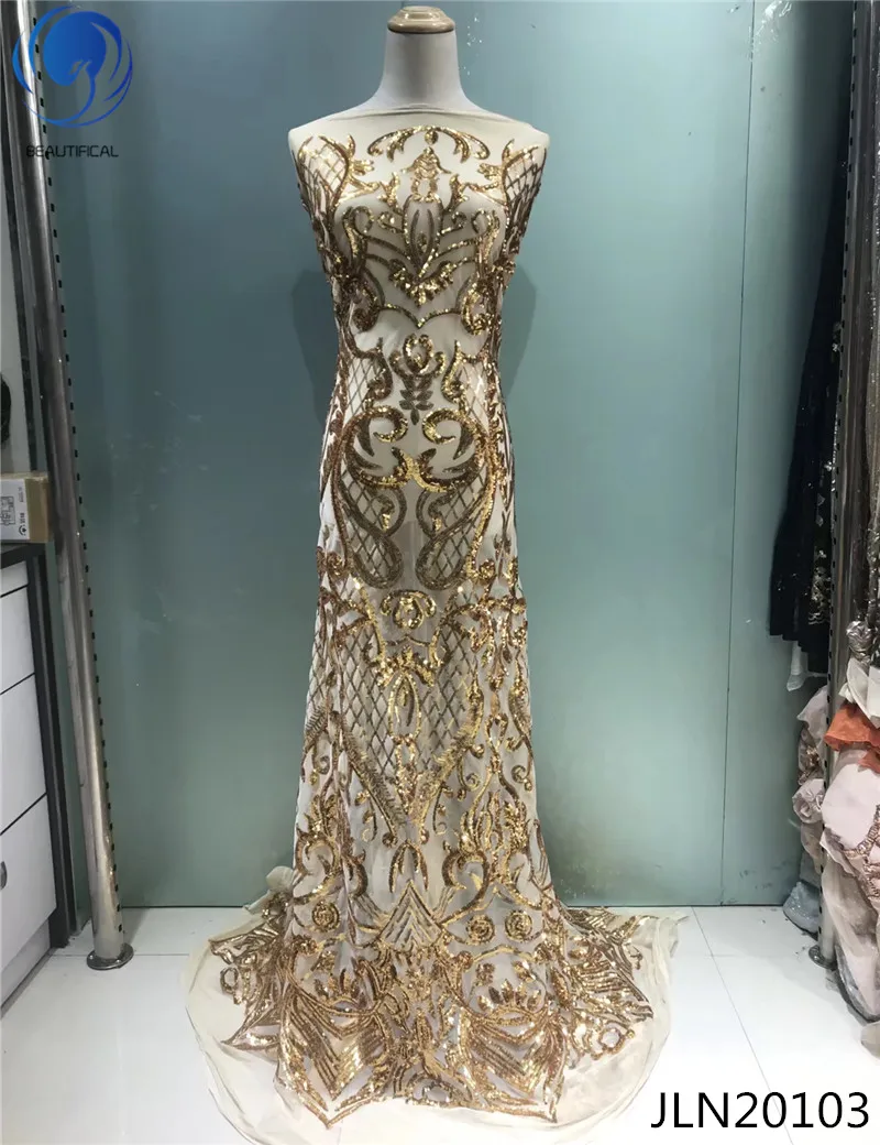 BEAUTIFICAL Золотой кружевной ткани Золото Тюль кружевная ткань чистая с пайетками
