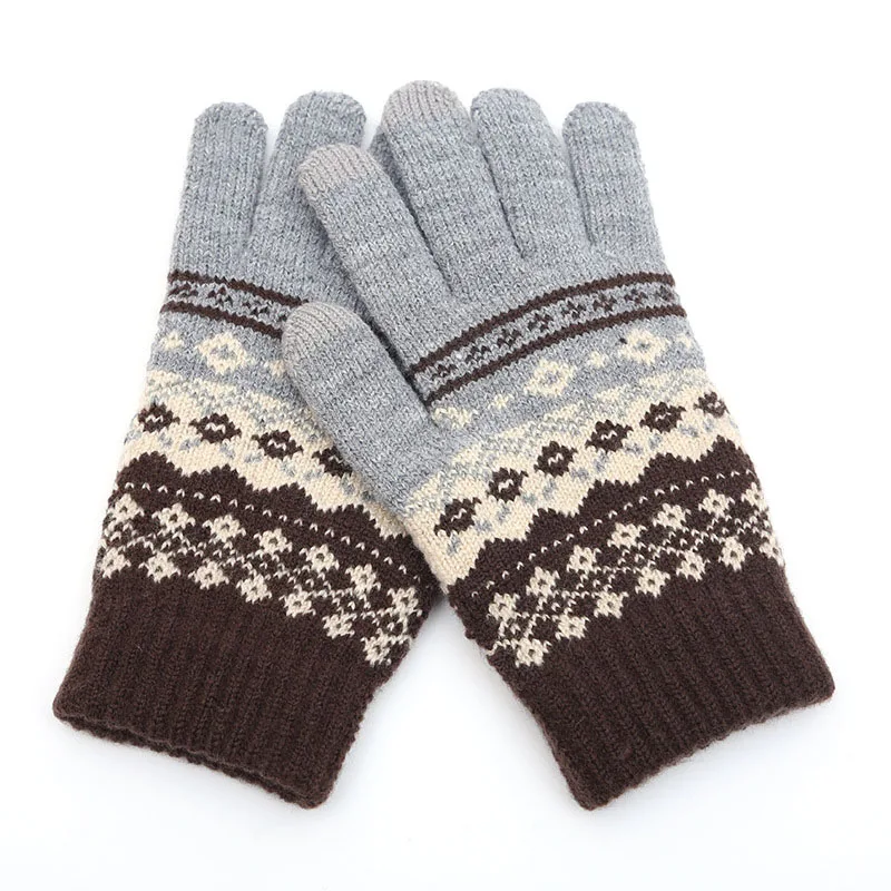 Зимние мужские/женские теплые жаккардовые тянущиеся вязаные перчатки, женские волшебные аксессуары с принтом, шерстяные перчатки на полный палец, утепленные варежки B39 - Цвет: B43 Gray
