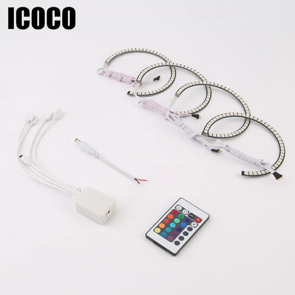 

ICOCO 4x131mm 5050 SMD RGB LED Angel Eyes Light Headlight with Halo Ring Remote Control Kit for BMW E46 E39 3 5 7 Series