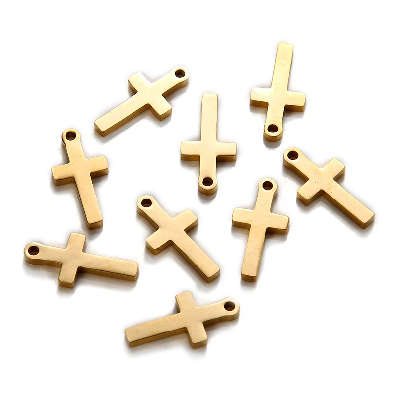 50PCS/lot Catholic Christ Small Gold Silver Color Small Cross Stainless Steel Charms Pendants Religious DIY Jewelry Accessories