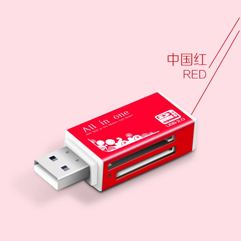 Multi-in-1 USB Flash Memory Card Adapter for SD//SDHC//Micro SD//TF//MS Card Red