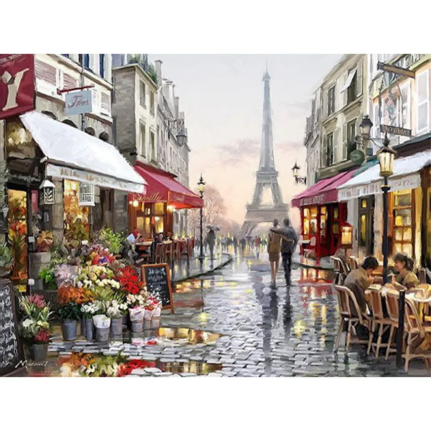 

Europe City Street Painting By Numbers DIY Handpainted Christmas Gift Abstract Coloring By numbers On Canvas Wall Decor No Frame