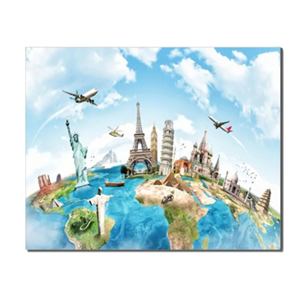 

Laeacco Famous Buildings Over The World Popular Modern Decorative Picture Oil Painting Living Room Bedroom Home Decor No Frame