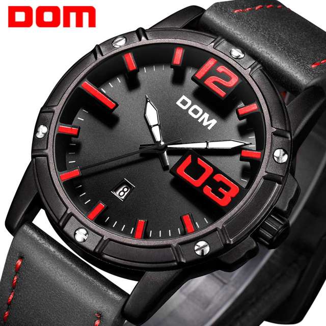 DOM Watch Men Luxury Sport Quartz wristwatch clock Mens Watches Leather Business Waterproof watch Relogio Masculino M-1218BL-1M5