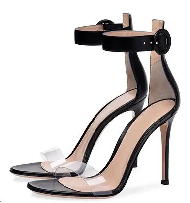 

New Fashion Transparent PVC patchwork Ankle Strap high heel sexy sandal for woman Summer open toe thin heels shoes