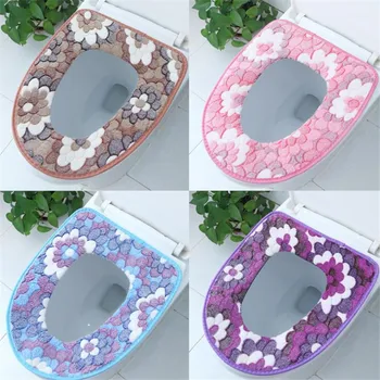 

Household Soft Cover Warm Toilet Seat Pad Bathroom Decoration Printing Flannel Bathroom Toilet Seat Cushion Washable Pad