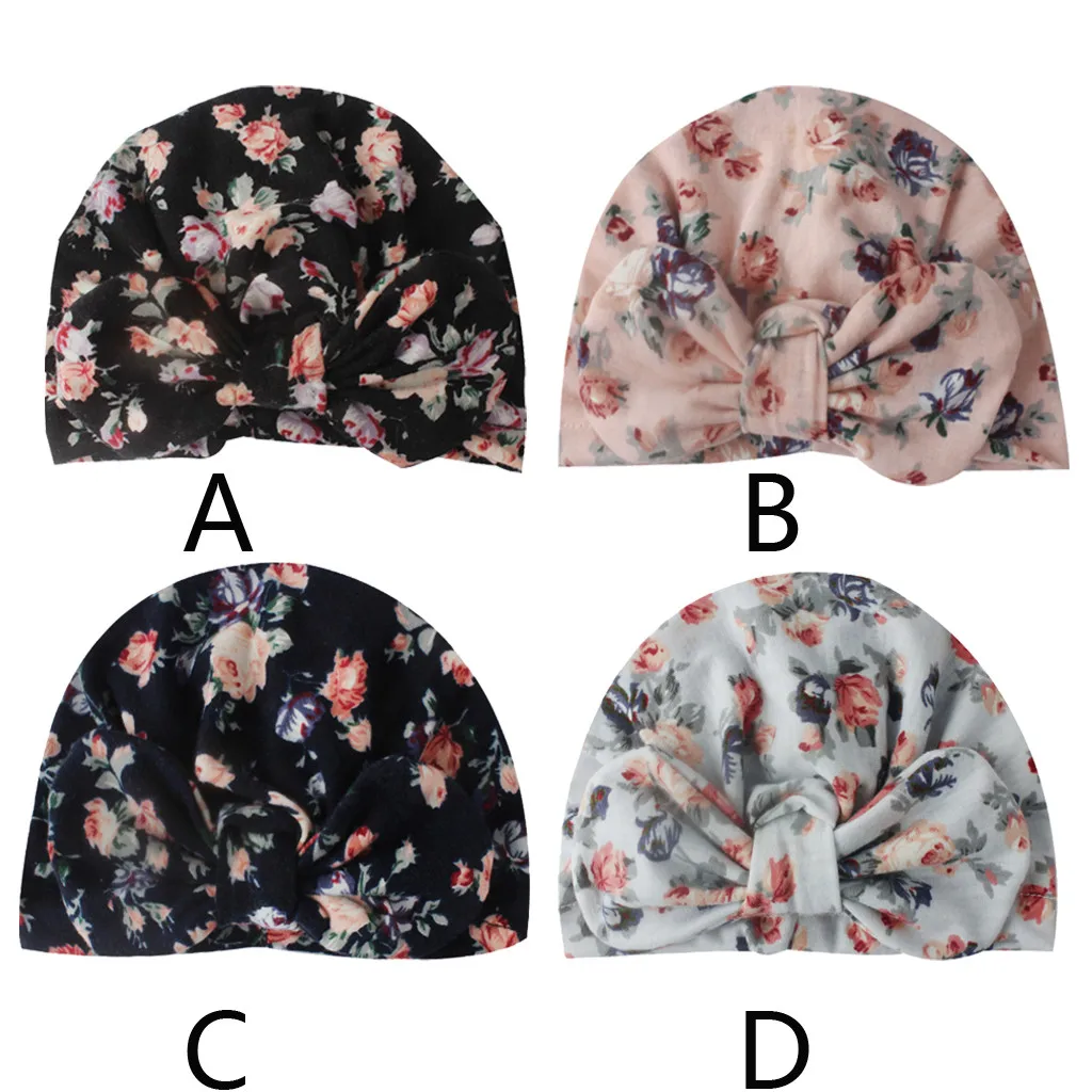 Детская шапка тюрбан для малышей с цветочным принтом модная детская бантом