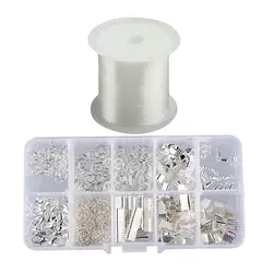 10 стиль ювелирных изделий Starter Kit DIY выводы с прозрачной коробке серебро + 0,25 мм эластичный стрейч нейлон Кристалл шнура