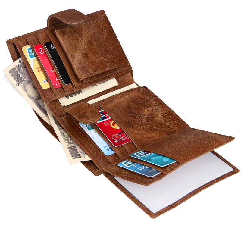 

New Arrival vintage Genuine Leather Men's Wallet For Men Small hasp Organizer Wallets Cash Carteira For RFID Purses FGS312