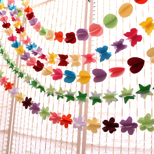 5 set lenght 70 inch 5 designs 3d paper butterfly round stars and paper flower decoration hangings