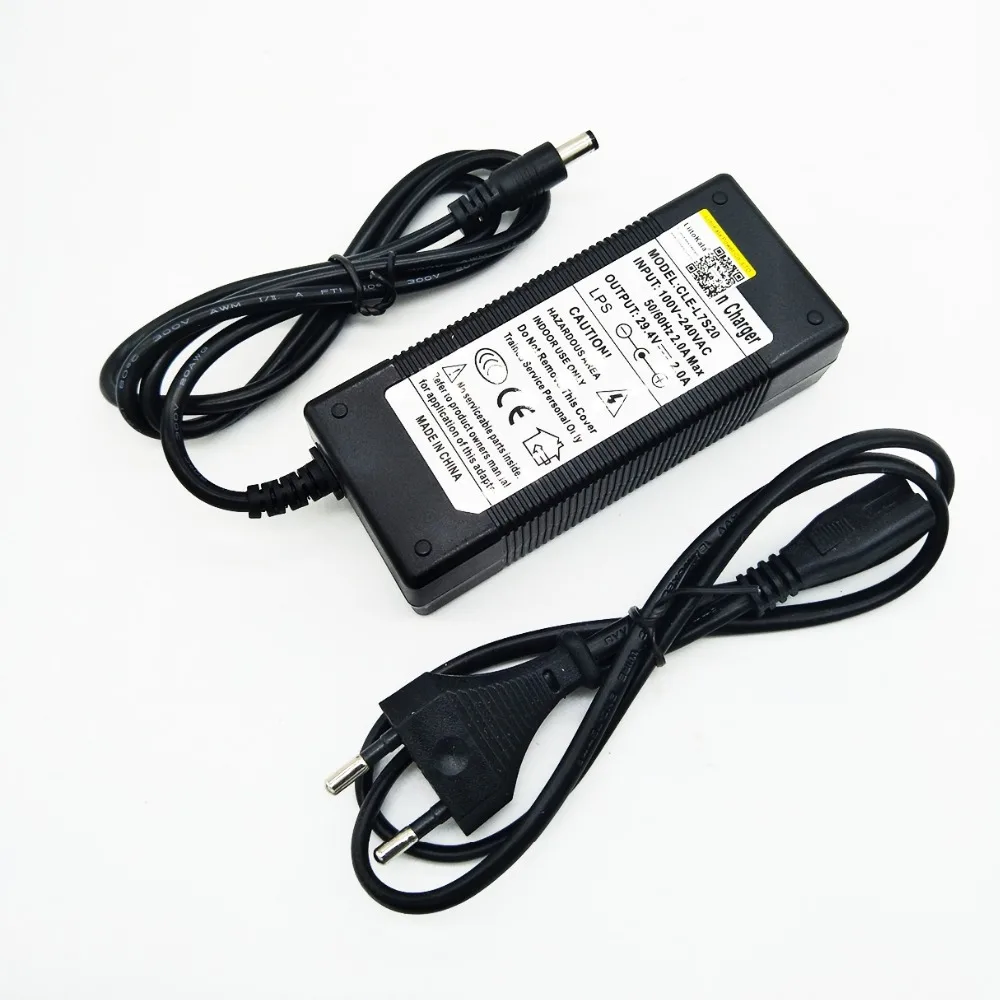 29.4V 2A 7S electric bike lithium battery charger for 24V 2A lithium battery pack RCA Plug connector