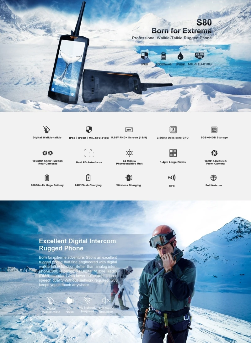 DOOGEE S80 прочный смартфон 10080 мАч 6 ГБ + 64 Гб рация 5 99 ''Android 8 1 IP68 водонепроницаемый