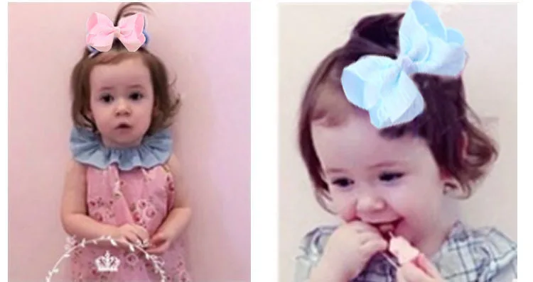20pcslot 4 Inch Large Kids hairbows Girl Grosgrain Ribbon Bow Clips Lace bow hairpin Headdress Children Hair Accessories  (8)