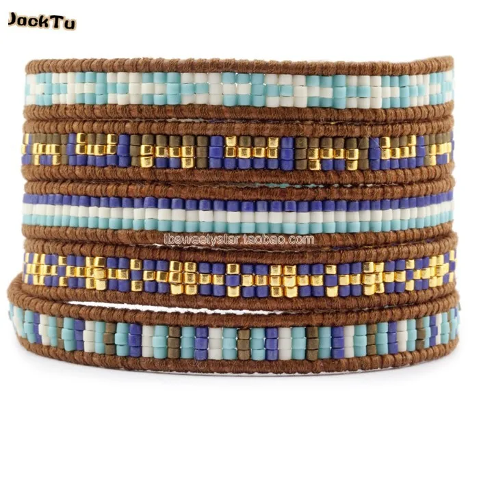 

mixed color import seed beads leather wrap bracelet for woman