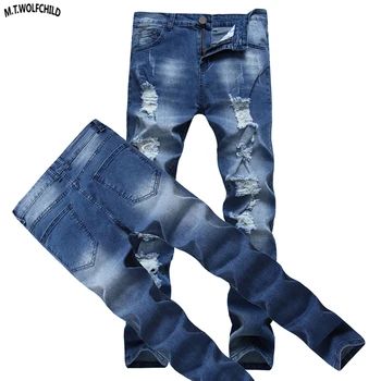 

High quality 2020 Mens denim long pants casual distressed hole Jeans Masculino Long Trousers straight blue male jeans джинсы
