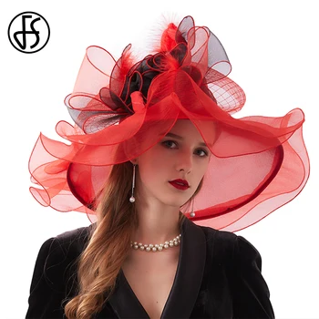 FS di Modo Kentucky Derby Cappelli Da Sposa Tè Fascinators del Partito Per Le Donne Organza Grande Largo del Bordo Delle Signore Della Spiaggia di Estate Del Cappello Del Sole 2019