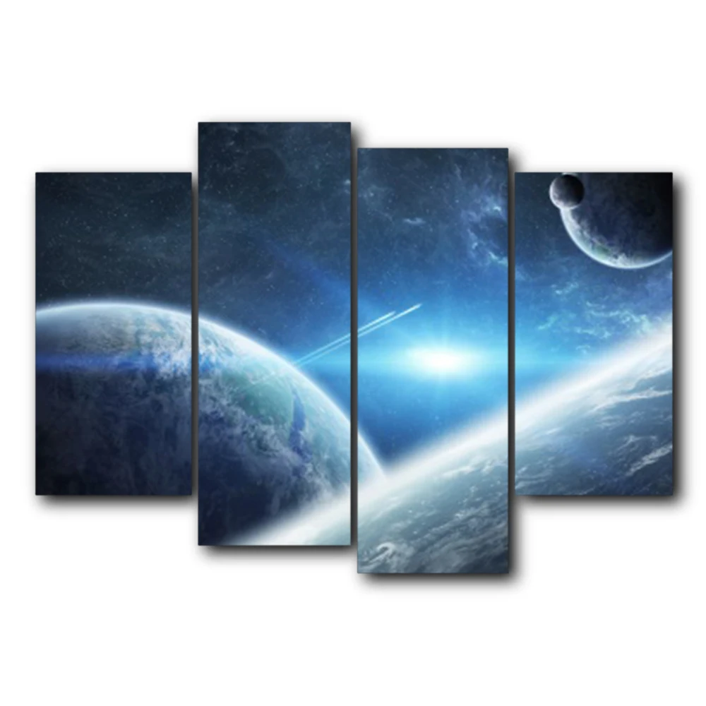 

Modern Earth Globe Posters and Prints 4 Panel Vintage Canvas Painting Wall Art Picture for Living Room Bedroom Wedding No Frame