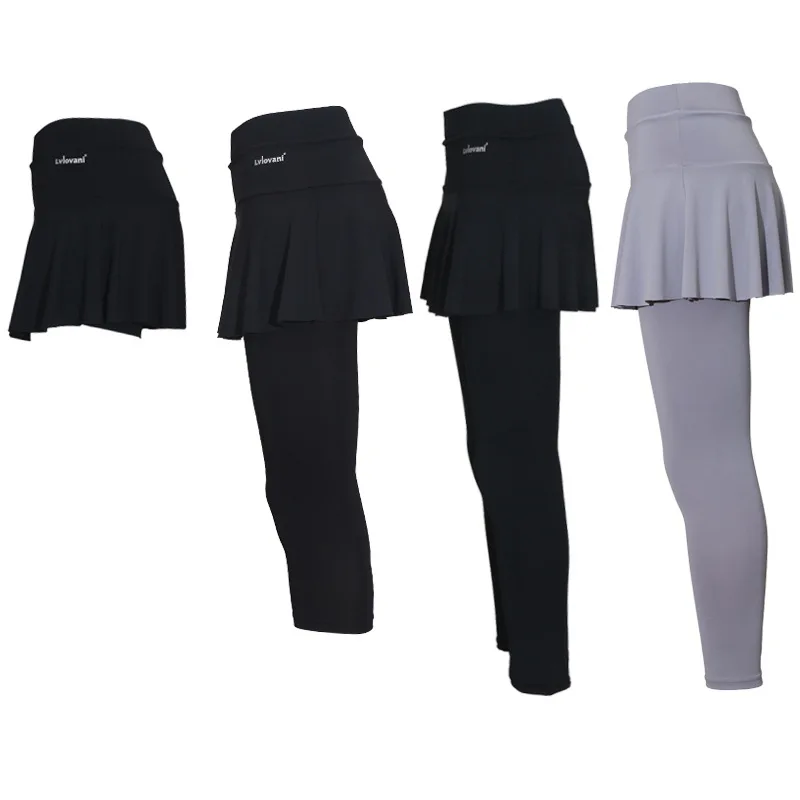 

Running Yoga clothing tennis skirt female fitness sweatpants wicking tight seven points anti-lighting yoga pants skirt fake