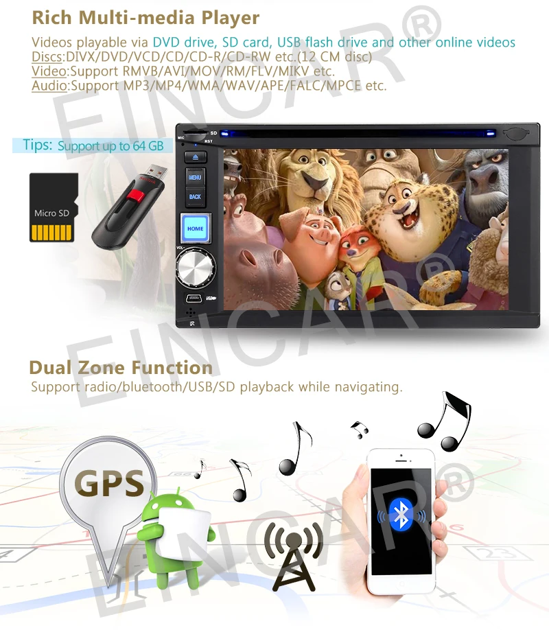 Best Car Stereo Radio Double Din GPS WiFi 3G Mirror-Link Android 6.0 DVD Player 1080p 4