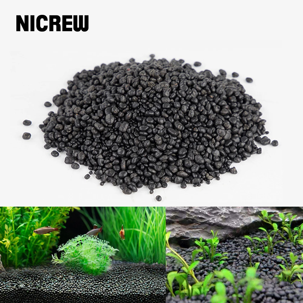 Baratos NICREW 1kg planta acuática acuario plantado en tierra negro acuario sustrato grava para peces tanque agua plantas Aqua césped planta
