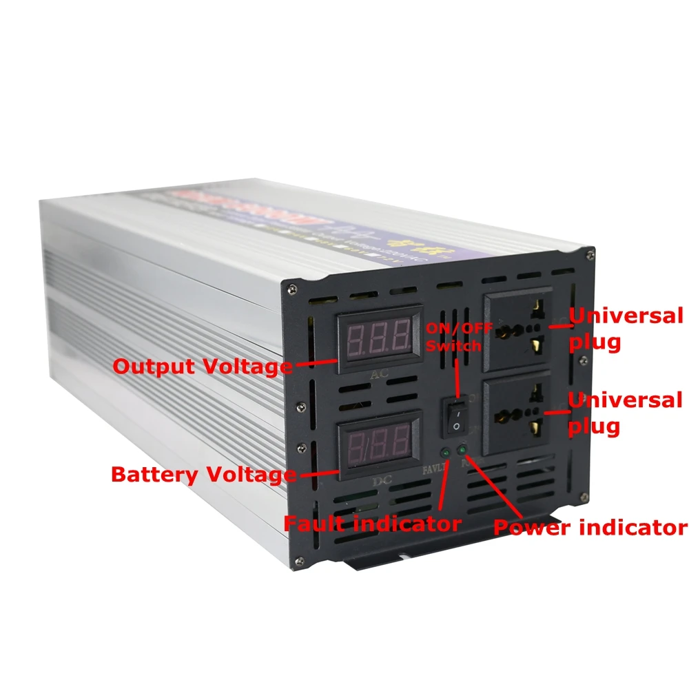 Пиковая мощность 6000 Вт безсеточный Инвертор Чистая синусоида DC 12 В/24 В к AC 220 В Преобразователь мощности двойной цифровой дисплей инвертор