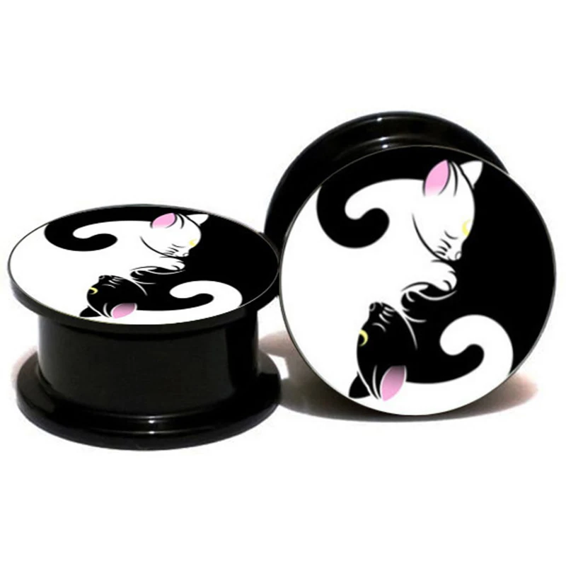 Wholesale Ear Plugs 20pcs/lot Black And White Cat Ear Gauge Plugs