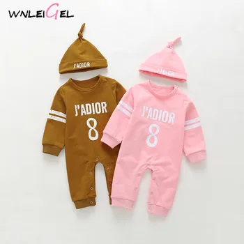 

Newborn spring autumn rompers baby casual letter printed cotton costume toddler all match clothes 6-24M
